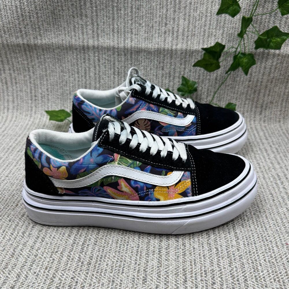 Vans Super ComfyCush Old Skool Platform Shoes Tropicali Black White Womens 8